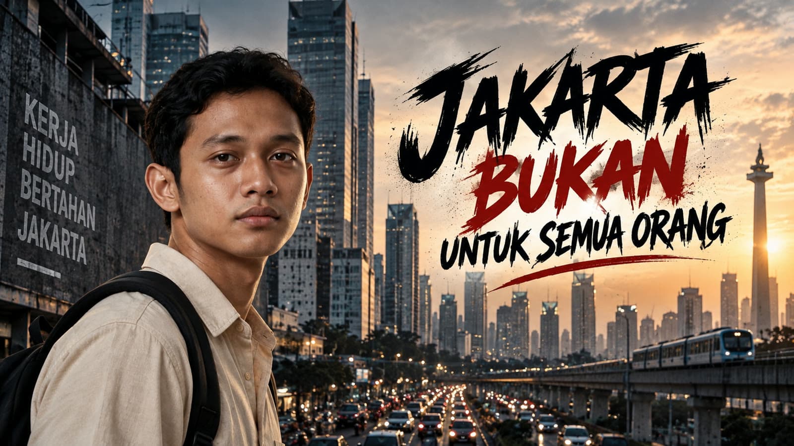 Jakarta Bukan Untuk Semua Orang series poster: a young man against the Jakarta skyline